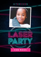 Laserparty kinderfeestje stoer indoor uitnodiging