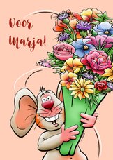 Leuke Beterschapskaart muis met flinke bos bloemen