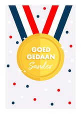 Leuke felicitatiekaart met medaille en Nederlandse vlag