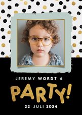 Leuke uitnodiging kinderfeestje met confetti, foto en party!