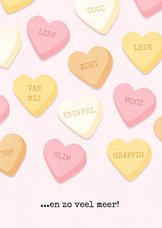 Leuke Valentijnskaart met snoephartjes en aanpasbare tekst