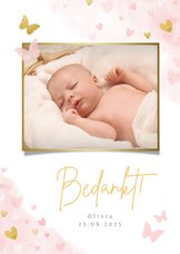 Lief geboorte bedankkaartje met foto voor een meisje 
