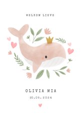 Lief geboortekaartje meisje met walvisje plantjes & hartjes