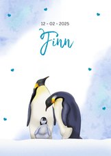 Lief geboortekaartje met 2 trotse pinguïns met jong