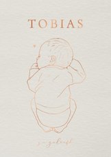 Lief geboortekaartje met koper lijntekening baby en hartje