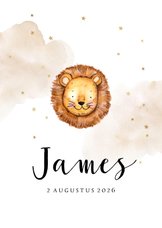 Lief geboortekaartje met leeuwtje en gouden sterretjes