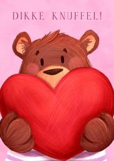Liefde kaart met een beer die een groot hartje vasthoudt 
