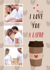 Liefdeskaart met een koffiebeker en hartjes