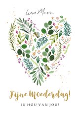 Liefdevolle moederdagkaart bloemen hart botanisch goud