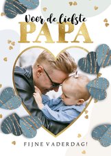Liefdevolle vaderdagkaart 3D harten blauw goud foto