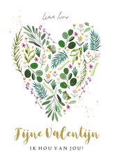 Liefdevolle valentijnskaart botanische bladeren hart