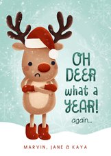 Lieve kerstkaart Oh deer what a year again hertje en sneeuw
