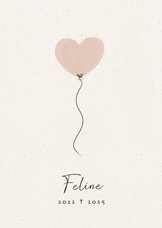 Lieve rouwkaart met roze waterverf ballon hartje