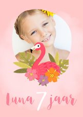 Lieve uitnodiging met flamingo voor een kinderfeestje 