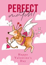 Lieve valentijnskaart 'Perfect Match' hond cupido wolken