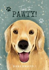 Lieve verjaardagskaart hond, hondenpootjes, Time to Pawty!
