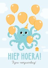 Lieve verjaardagskaart jongen met octopus aan ballonen