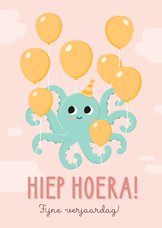 Lieve verjaardagskaart meisje met octopus aan ballonen