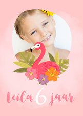 Lieve verjaardagskaart met flamingo voor een meisje