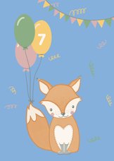 Lieve verjaardagskaart met illustratie vosje in regenlaarzen