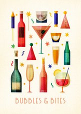 Menukaart bubbles & bites met champagne, drank en glazen