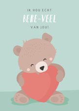 Mintgroene valentijnskaart illustratie van beertje met hart
