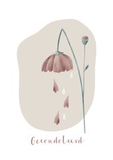 Moderne condoleancekaart met geknakte bloem en tranen