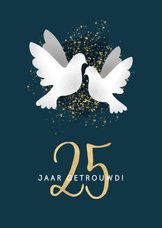 Moderne felicitatiekaart jubileum '25' met duiven & spetters