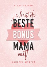 Moederdag kaart beste bonus mama met hartje en banner