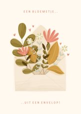 Moederdagkaart een bloemetje uit een envelop