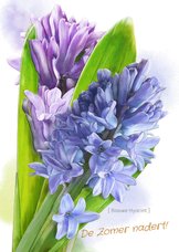 Mooie bloemenkaart Hyacinten in waterverf