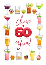 Mooie kaart met glazen diverse drankjes 60 jaar