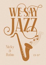 Muziek trouwkaart saxofoon en jazzy vintage typografie 