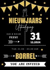 Nieuwjaarsborrel online uitnodiging typografie goudlook 