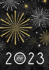 Nieuwjaarskaart 2023 vuurwerk champagne nieuwjaarsborrel