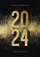 Nieuwjaarskaart 2024 goudlook met spetters
