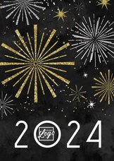 Nieuwjaarskaart 2024 vuurwerk champagne nieuwjaarsborrel