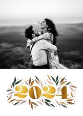 Nieuwjaarskaart botanisch '2024' goud met foto
