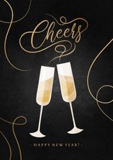 Nieuwjaarskaart champagne met gouden linten