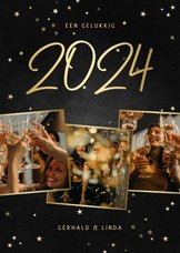 Nieuwjaarskaart fotocollage handgeschreven 2024 krijtbord