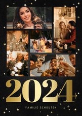 Nieuwjaarskaart fotocollage met gouden 2024 en sterren
