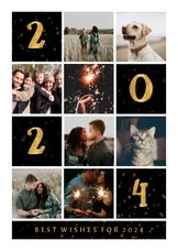 Nieuwjaarskaart gouden 2024 met vakjes en foto's
