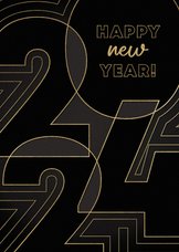 Nieuwjaarskaart grafische 2024 met lijnen Happy new year!