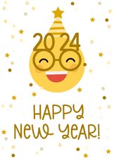 Nieuwjaarskaart happy new year emoji met 2024 bril