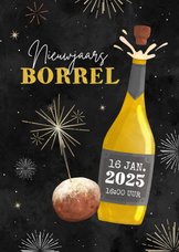 Nieuwjaarskaart nieuwjaarsborrel zakelijk champagne oliebol