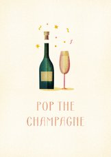 Nieuwjaarskaart pop the champagne eenvoudig