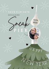 Nieuwjaarskaart 'sneakpiek' save the date kerstboom