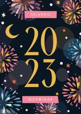 Nieuwjaarskaart vuurwerk kleurrijk 2023