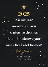 Nieuwjaarskaart zakelijk kerstboom sterren goud 2025