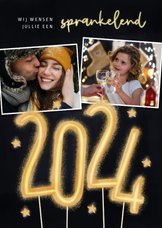 Nieuwjaarskaartje fotocollage met 2024 in sterretjes 